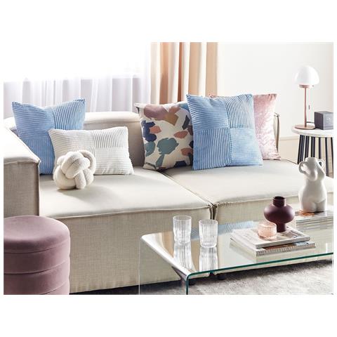 Set Di 2 Cuscini Millet Velluto A Coste 43 X 43 Cm Blu Trama Geometrica - Foto 1