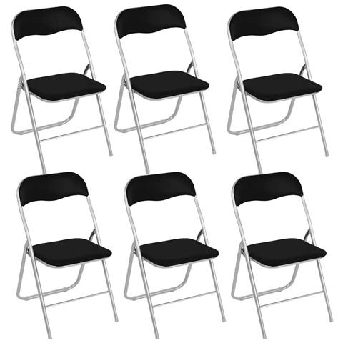 Set 6 Pezzi Sedie Imbottite Pieghevoli Colore Nero Struttura Silver Sedia Metal - Foto 1