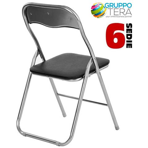 Set 6 Pezzi Sedie Imbottite Pieghevoli Colore Nero Struttura Silver Sedia Metal - Foto 2