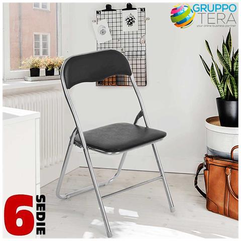 Set 6 Pezzi Sedie Imbottite Pieghevoli Colore Nero Struttura Silver Sedia Metal - Foto 4