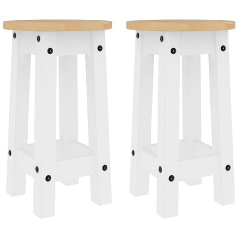 Sgabelli Da Bar 2 Pz Bianchi In Legno Massello Di Pino - Foto 2