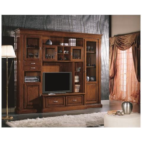 Parete Attrezzata Porta Tv Arte Povera In Legno Tinta Noce L. 283 P. 55 H. 231 - Foto 1