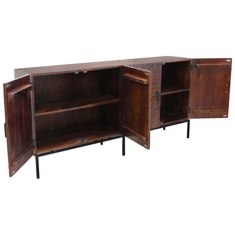 Mobile Credenza Coloniale Da Interno In Legno Di Mango E Metallo A 4 Ante Decorate Stile Wenge' Intagliato A Mano Linea Elegance - Foto 2