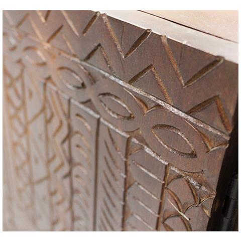 Mobile Credenza Coloniale Da Interno In Legno Di Mango E Metallo A 4 Ante Decorate Stile Wenge' Intagliato A Mano Linea Elegance - Foto 6