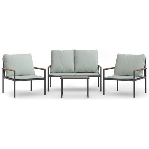 Set Salotto Da Giardino 4 Pz Con Cuscini In Acciaio Antracite - Foto 1