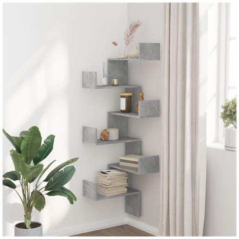 Scaffale Angolare A Muro Grigio Cemento 45x45x147cm Multistrato - Foto 3