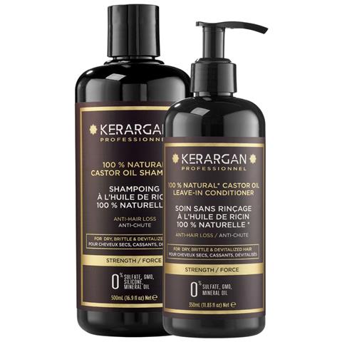 Duo Anti-caduta Shampoo E Trattamento Senza Risciacquo All'olio Di Ricino Per Capelli Secchi, Fragili - Fortifica E Stimola - Senza Solfati, Parabeni E Siliconi - 500ml + 350ml - Foto 1