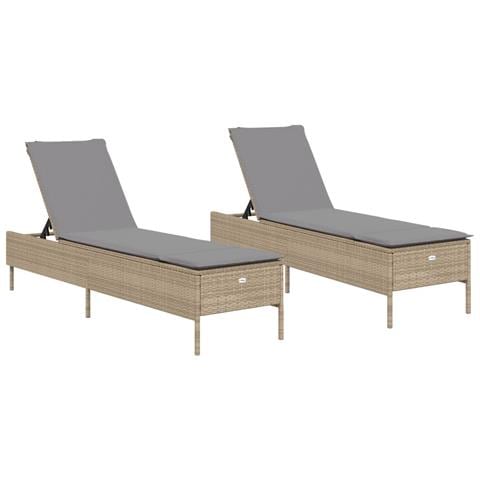 Lettini Prendisole 2 Pz Con Cuscini Beige In Polyrattan - Foto 2