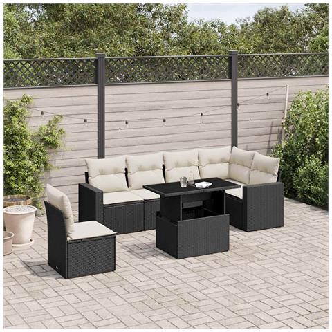 Set Divani Da Giardino Con Cuscini 7pz Nero Polyrattan - Foto 1
