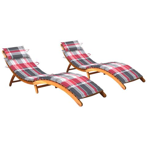 Sdraio 2 Pz Con Cuscini In Legno Massello Di Acacia - Foto 2