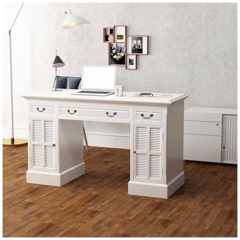 Lusso Casadino - Scrivania A Doppia Colonna Bianca 140x48x80 Cm - Foto 6