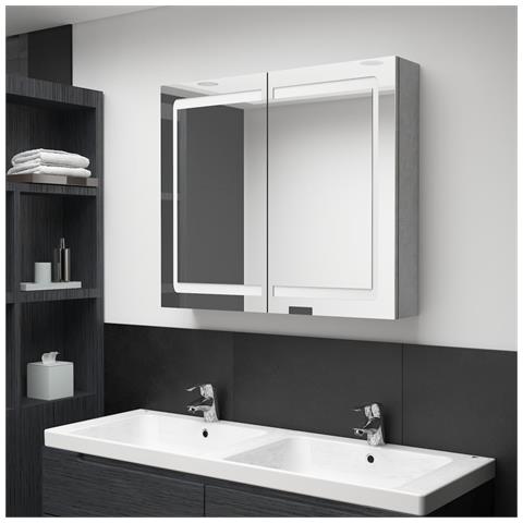 Lusso Casadino -  Armadietto Bagno Con Specchio E Led Grigio Cemento 80x12x68 Cm - Foto 8