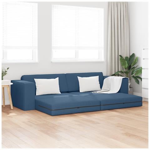 Divano Letto a Terra 2 in 1 Blu 245x150x60.5 cm Tessuto - Foto 2