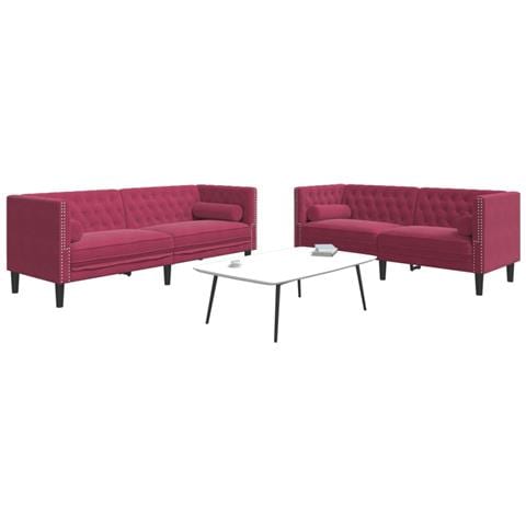 Set Divani Chesterfield 2pz con Cuscini Rosso Vino Velluto - Foto 2