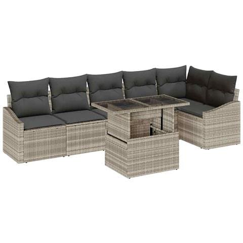 Set Divano da Giardino 7 Posti con Cuscini Grigio Chiaro Rattan Polietilene - Foto 1