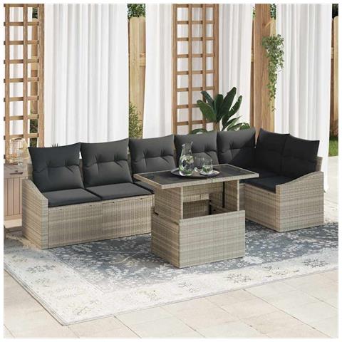 Set Divano da Giardino 7 Posti con Cuscini Grigio Chiaro Rattan Polietilene - Foto 2