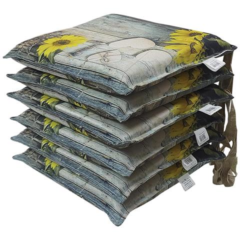 Set 6 Cuscini Per Sedie Cucina Con Laccetti, Stampa Digitale, Copri Sedia Sfoderabili E Lavabili, Made In Italy (6, Girasole Love) - Foto 1