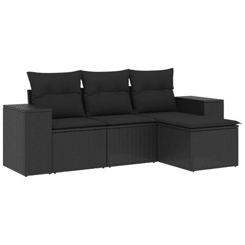 Set Divani da Giardino 4 pz con Cuscini Nero in Polyrattan - Foto 1