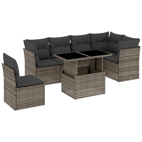 Set Divani da Giardino 7 pz con Cuscini Grigio in Polyrattan - Foto 1