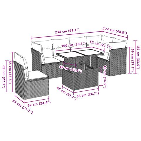 Set Divani da Giardino 7 pz con Cuscini Grigio in Polyrattan - Foto 9