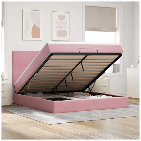 Struttura Letto Pouf con Materassi Rosa 160x200 cm Velluto - Foto 2