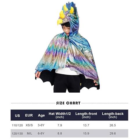 Mantello Da Dinosauro Per Bambini Con Cappuccio Costume Di Halloween M/l 120-130 Cm - Foto 7