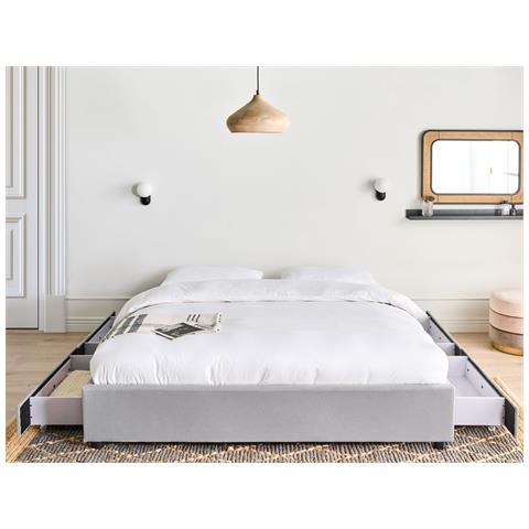 Letto Con Cassetti Contenitore Senza Testata Tessuto Prades 180 X 200 Cm Grigio Chiaro - Foto 1