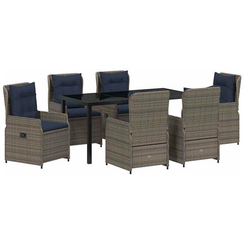 Set da Pranzo per Giardino 7 pcs Grigio Poly Rattan - Foto 1