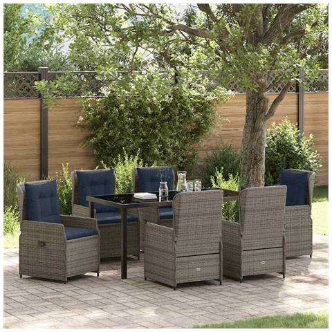Set da Pranzo per Giardino 7 pcs Grigio Poly Rattan - Foto 2
