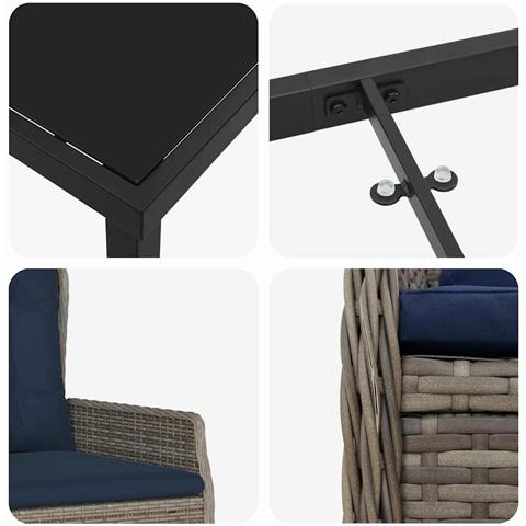 Set da Pranzo per Giardino 7 pcs Grigio Poly Rattan - Foto 9