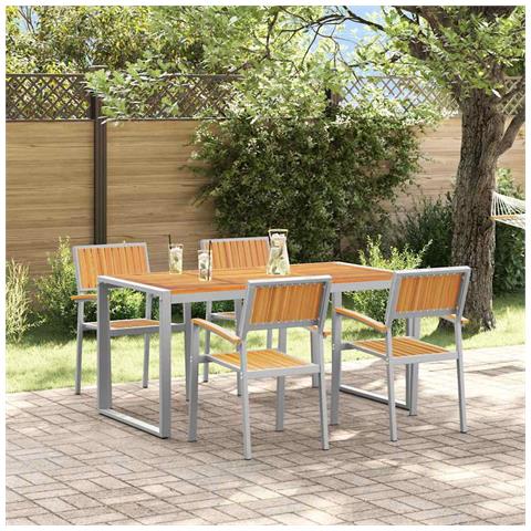 Set da Pranzo per Giardino 5 pcs Grigio e marrone - Foto 2