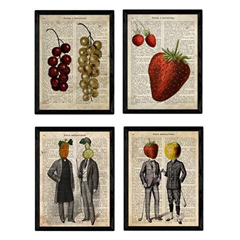 Set Di 4 Stampe Confezione Da Quattro Poster Uomo E Frutta Con Di Frutta E Verdura E Dieta In Spagnolo Poster Nessuna Cornice Senza Cornice A4 - Foto 1
