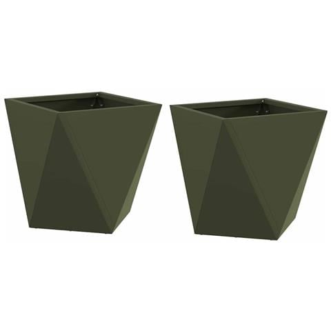 Fioriera 2 pcs Verde oliva 30 x 30 x 30 cm Acciaio - Foto 1