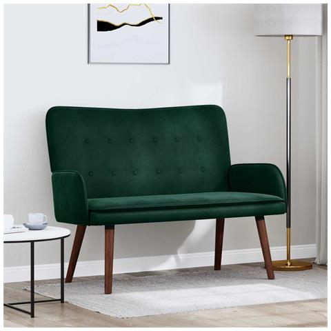Sofa a Due Posti Verde Scuro 115 x 61 x 87 cm Velluto - Foto 2