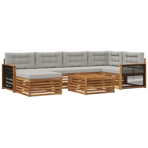 Set di divani da esterno 7 pcs Naturale e Grigio Chiaro - Foto 1