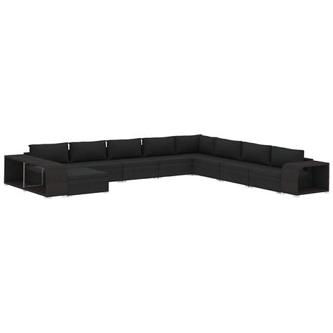 Set Divani da Giardino 11 pz con Cuscini in Polyrattan Nero - Foto 1