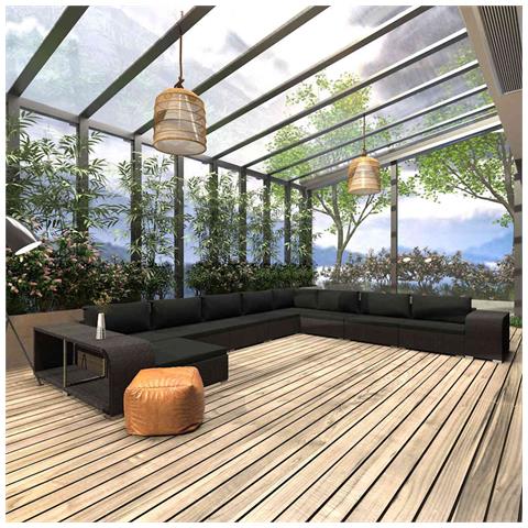 Set Divani da Giardino 11 pz con Cuscini in Polyrattan Nero - Foto 2