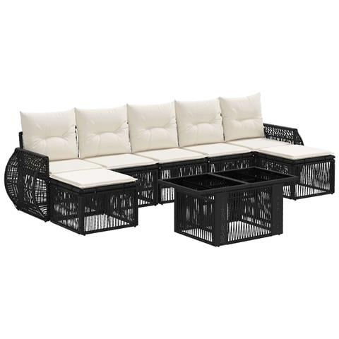 Set Divano da Giardino 8 pz Nero e Bianco Crema polyrattan - Foto 1