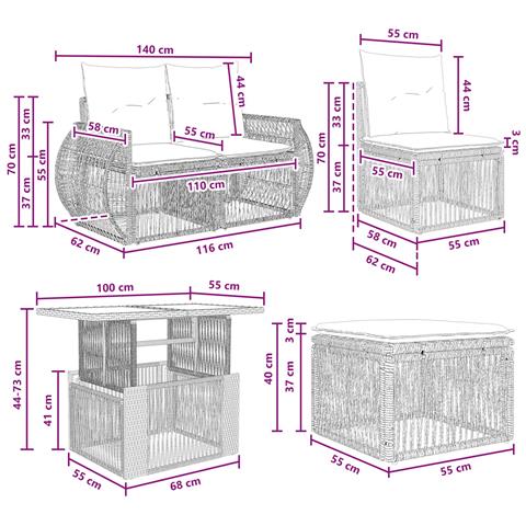 Set Divano da Giardino 8 pz Nero e Bianco Crema polyrattan - Foto 10