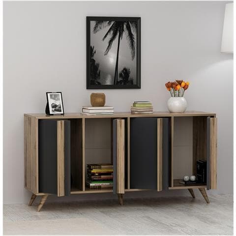 Tavolo Consolle Rilla con Ante - Scrivania - da Salotto, Studio, Ingresso, Ufficio - Noce, Antracite in Legno, 160 x 40 x 79 cm - Foto 2