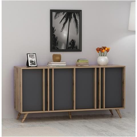 Tavolo Consolle Rilla con Ante - Scrivania - da Salotto, Studio, Ingresso, Ufficio - Noce, Antracite in Legno, 160 x 40 x 79 cm - Foto 3