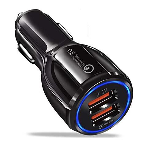 Caricabatterie Per Auto In Nero Lucido - Doppio Adattatore Di Ricarica Usb 3.0 Quick Charge A 2 Porte - Caricatore Rapido Da Auto Universale Per Smartphone, Tablet, Navigatore Satellitare Ecc. - Foto 1