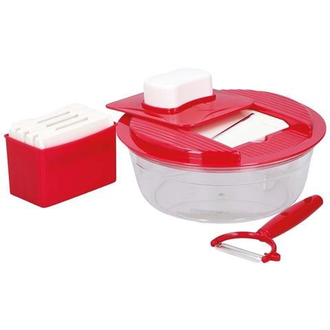 Grattugia 7 In 1 Con Contenitore Pelapatate Multifunzione 6 Lame Affilate, Rosso - Foto 6