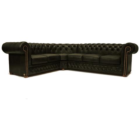 Divano Chesterfield Ad Angolo Chesterfield First Class - 2 Angolo 3 - Cloudy Verde - Pelle - Foto 1