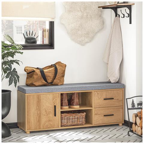 Scarpiera Con 2 Cassetti, Panca Con Vano Portaoggetti, Panca Da Ingresso, Colore Di Naturale 110x35x47cm Fsr148-n - Foto 5