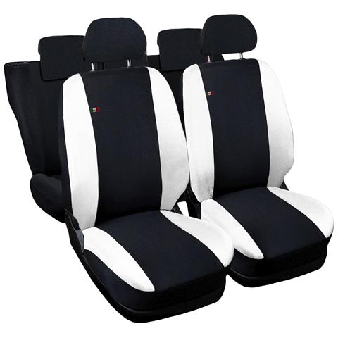 Coprisedili Auto Compatibili Per A3, Made In Italy, Set Di Copri Sedili Anteriori E Posteriori Con Copri Poggiatesta Incluso, Tessuto Poliestere, Colore - Nero \bianco - Foto 1