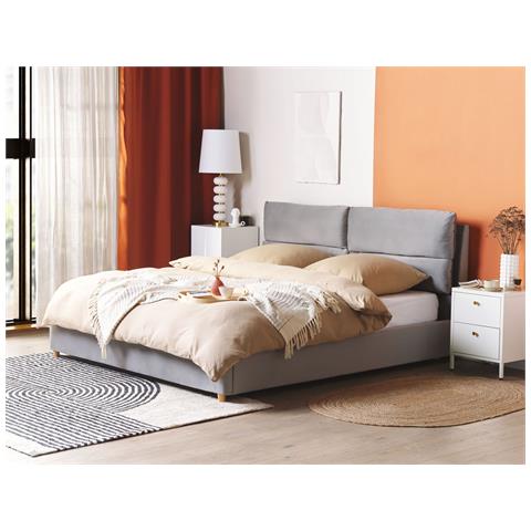 Letto Matrimoniale Con Contenitore Velluto Grigio Chiaro 180 X 200 Cm Batilly - Foto 1