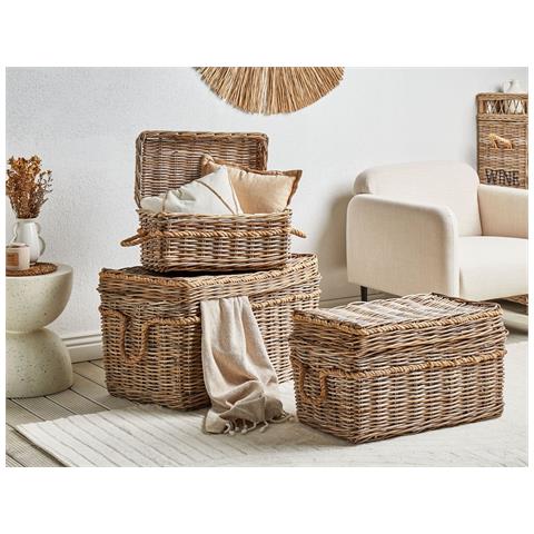 Set Di 3 Scatole Rattan Chiaro Gerasa - Foto 1