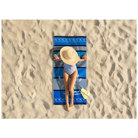 Telo Mare Jacquard Spugna Asciugamano Spiaggia Disegno Big Stripe Dolphin Telo Mare Azzurro - Foto 2