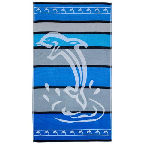 Telo Mare Jacquard Spugna Asciugamano Spiaggia Disegno Big Stripe Dolphin Telo Mare Azzurro - Foto 1